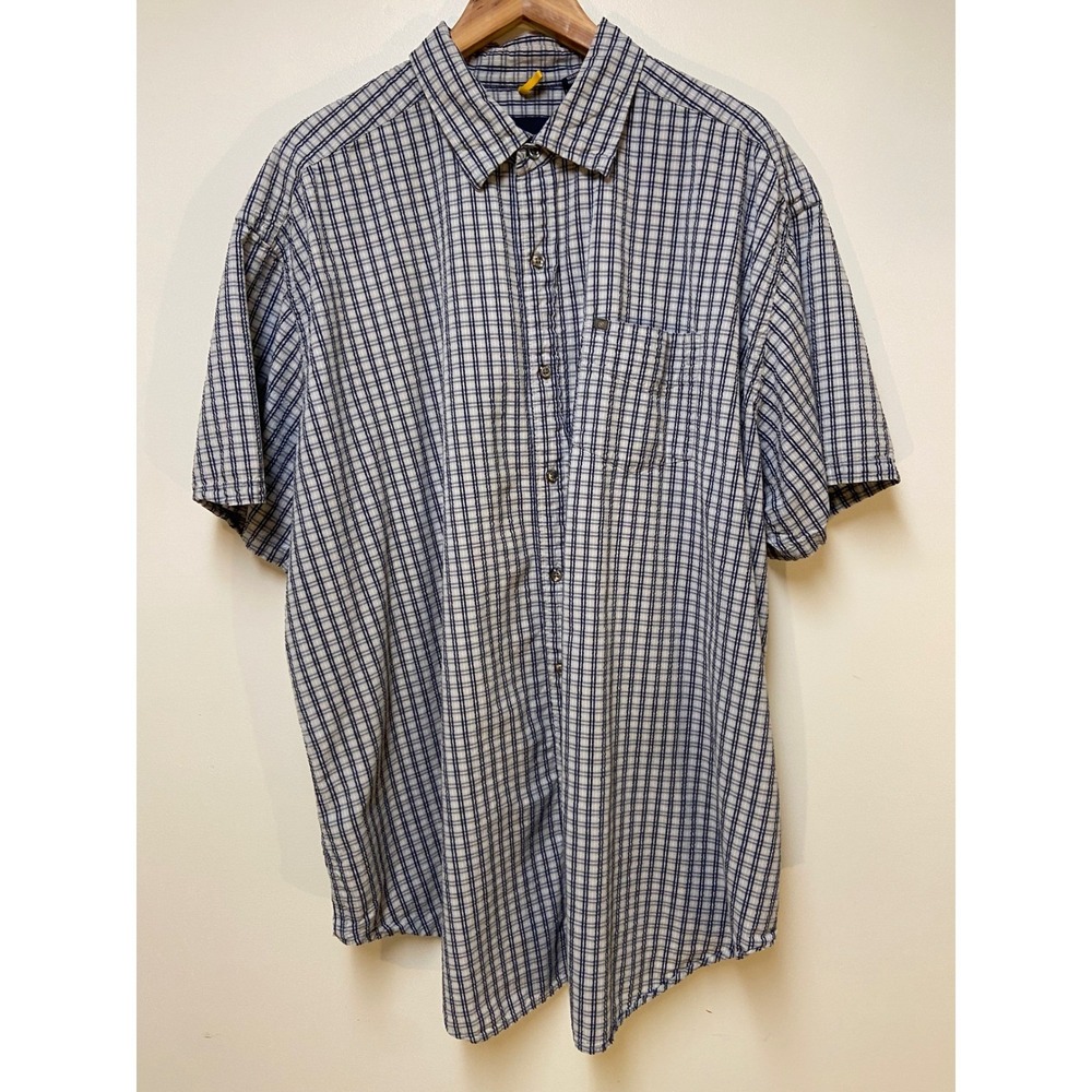 Nautica Jeans Company Button Down Mens 3X Navy White Plaid Short Sleeve Shirt